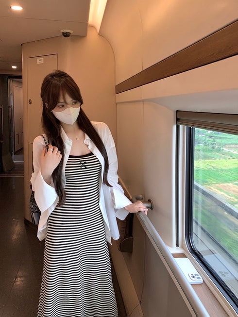 Women Striped Dress With Shirt